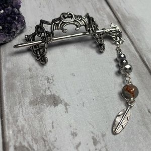 Hand Crafted Crystal Hair Pin With Wire Wrapped Dangle Charm